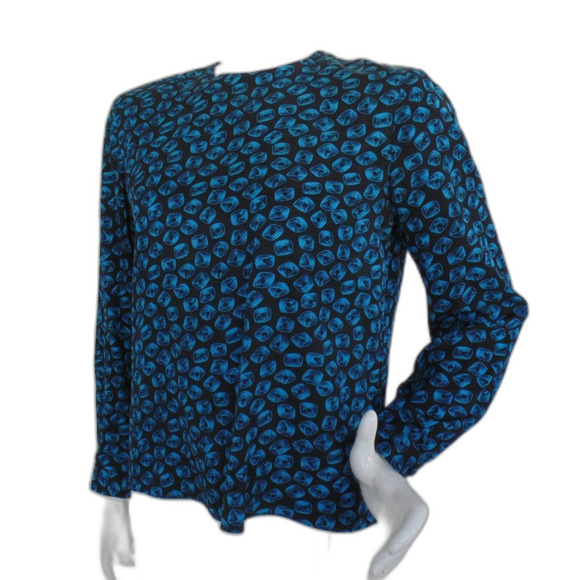 Vintage ALBERT NIPON Silk Blouse/Tunic, 8, Black/Blue, Geometric swirl - Picture 3 of 13